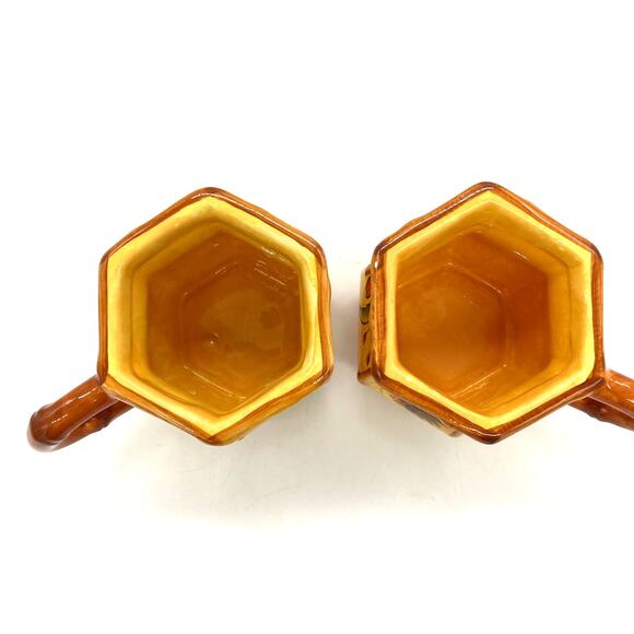 Bamboo Rooster by Ack 2 Coffee Mugs / Cups & 4 Saucers Yellowish Orange - Picture 6 of 8